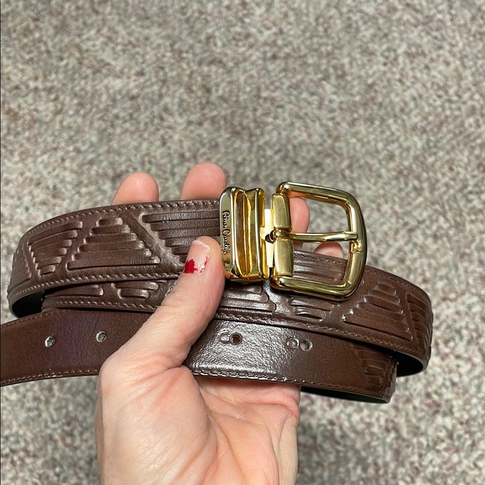 Vintage Pierre Cardin Brown Belt with Gold Buckle